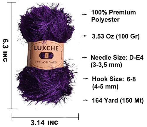 Image of Eyelash Fun Fur Yarn Premium 100% Polyester 164 Yds (150 Mt), 3.53 Oz (100 Gr) Colorful Crochet Yarn Dıy Hand Knitting. (Purple, 1 Skein)