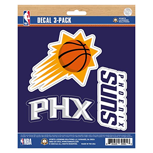 FANMATS 63265 NBA - Phoenix Suns 3 Piece Decal Sticker Set Great Gift for Sports Fans - Works On Hard Surfaces - for Homes, Cars, Trucks, SUVs.
