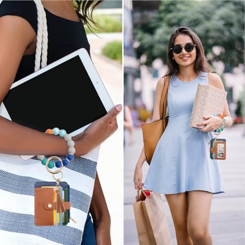 Image of COOLANS Silicone Bracelet Wristlet Wallet Credit Card Holder RFID ID Window Key Ring Tassel Slim Wallet Women Keychain Purse