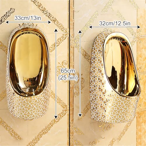 Urinal de pared dorado para hombres, urinal comercial y doméstico con descarga automática por sensor, acabado cerámico electrochapado, antiesplashes para baño, restaurante y hotel miniatura 4