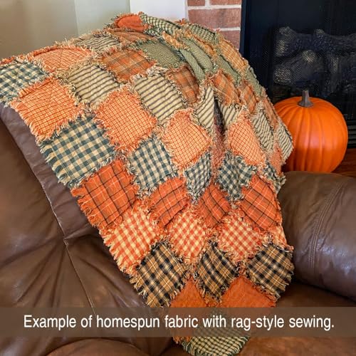 Set of 4 Fat Quarters, Pumpkin Orange Assorted Plaid Gingham Homespun Cotton Fabric Bundle by JCS