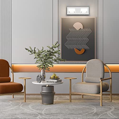 Image of Ralbay Modern Chrome Vanity Light 2 Light Acrylic Stainless Steel Chrome Bathroom Lighting Fixtures Modern LED Vanity Light for Bathroom (Natural White Light 4500K)