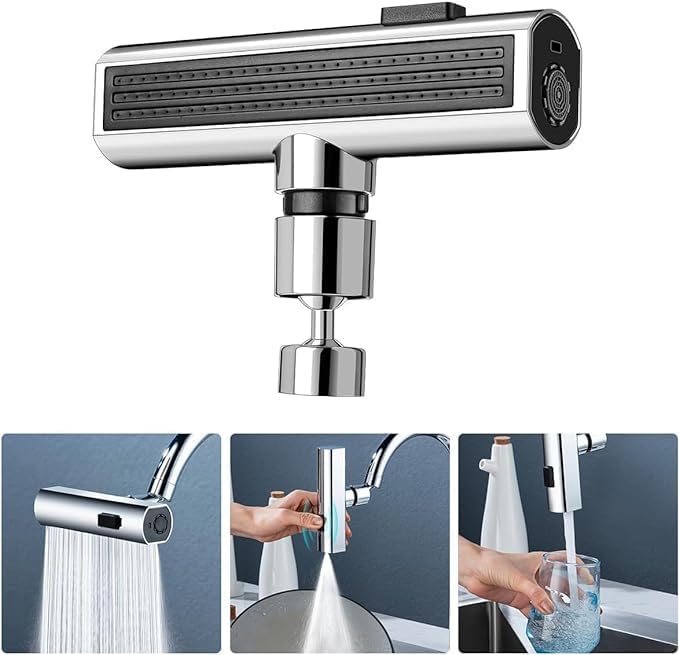 Image of 4 Modes Splash-Proof Kitchen Faucet 360 Swivel Bathroom Faucet Extender Multi Function Sink Swivelling Waterfall Tap Accessory for Washing Vegetable Fruit,Waterfall Kitchen Faucet.