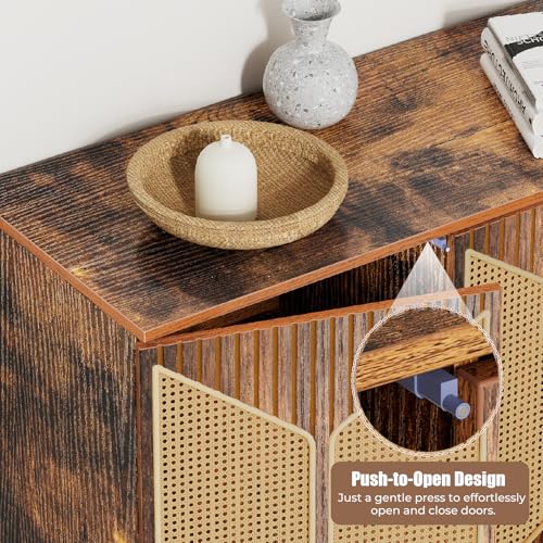 Allstand FAST0098ABLUSY Sideboard Buffet Cabinet With Storage, 70'' Large Modern Boho Rattan Buffet Sideboard Cabinets thumb #4