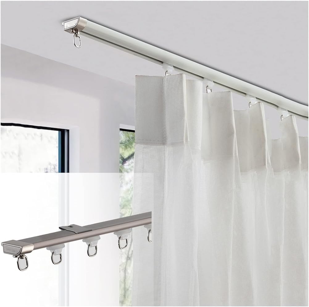 Ceiling or Wall Mount Room Divider Curtain Rail Set with Heavy-Duty Double Track - Complete Hardware Included for Bay Windows
