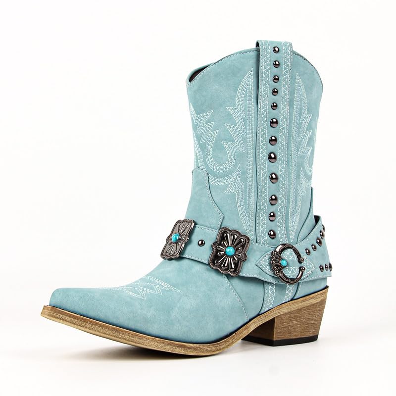 Only maker Cowgirl Western Boots for Women Ankle High Embroidery Pointed Toe Cowboy Rodeo Country Concert Shoes Boot2