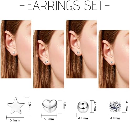 YADOCA 8 Pairs Stainless Steel Stud Earrings for Women Girls Hypoallergenic Earrings Set Moon And Stars Heart Tiny Earrings Cartilage Helix Ear Piercing Jewelry