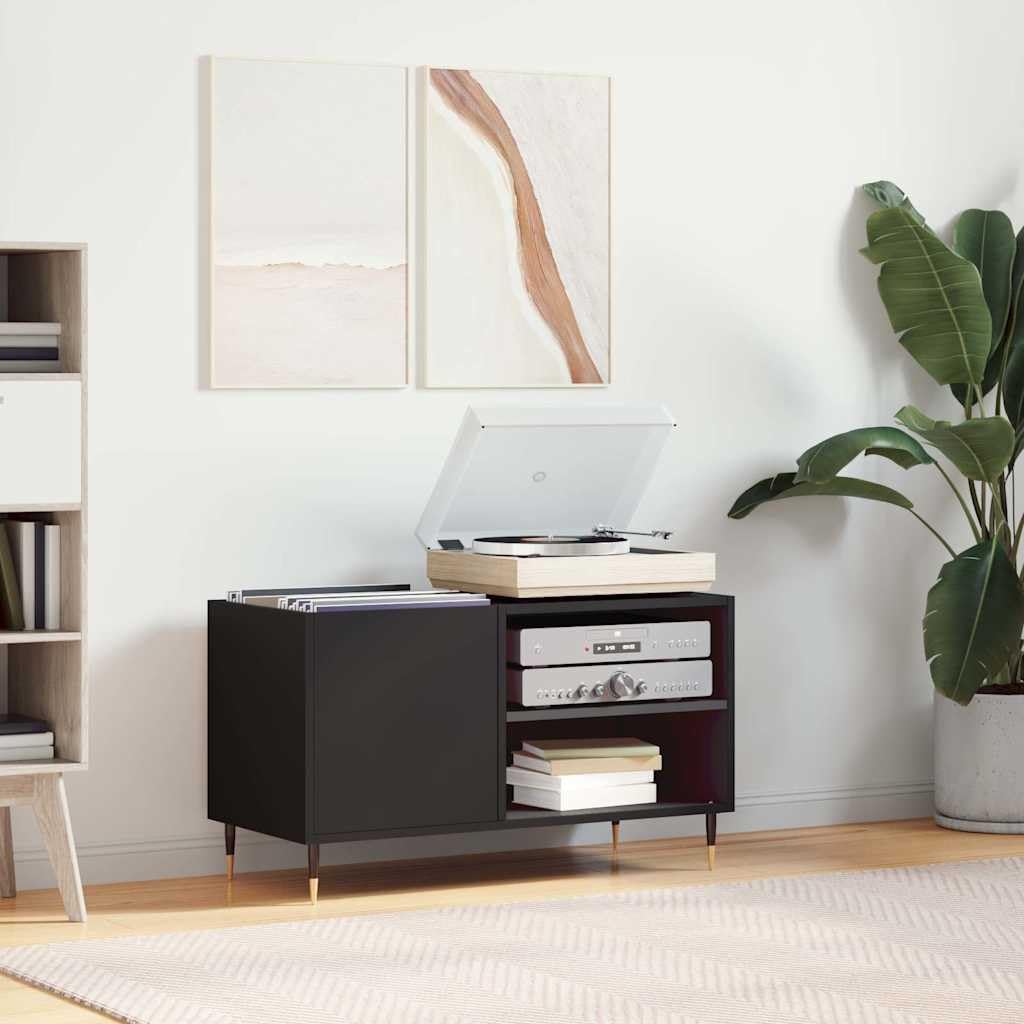 Armadio per dischi in legno, 85 x 38 x 48 cm, con gambe in ferro, spazioso per dischi in vinile, piastra superiore stabile per giradischi, credenza per soggiorno