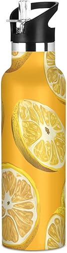 Miniatura 16 de Buffalo Plaid Check Yellow Rose Gold - Botella de agua a prueba de fugas y sin bisfenol A (BPA) con aislamiento deportivo con pajitas a prueba de