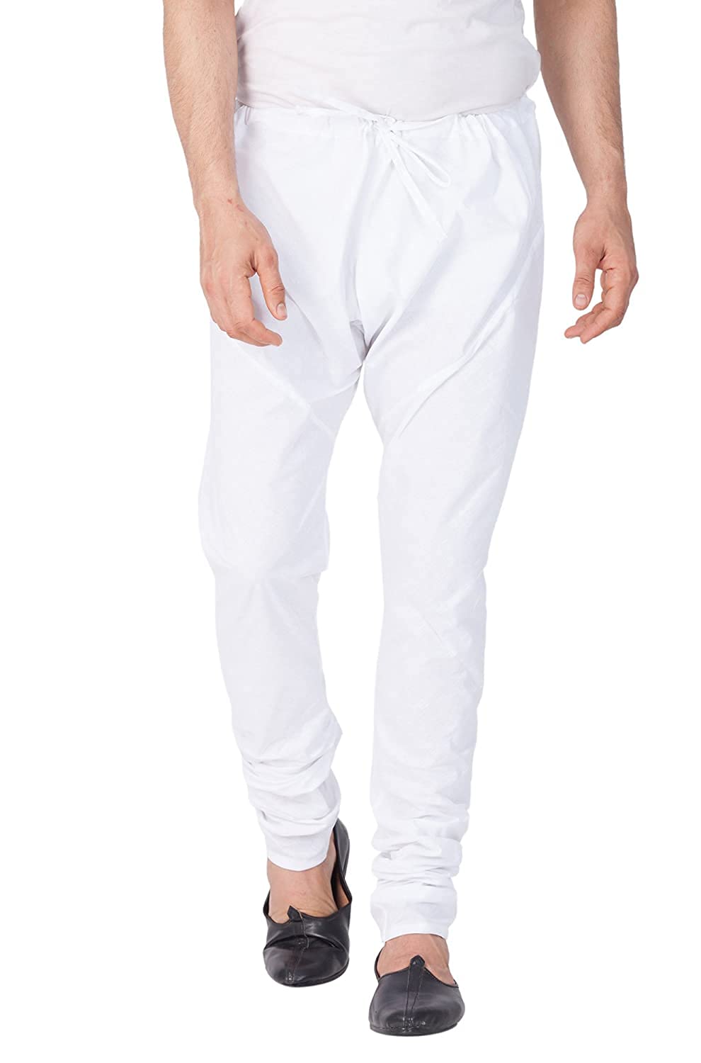 Tangy Men's Cotton Churidar Pyjama, Traditional Free Size Comfortable Fit White Pyjama for Men