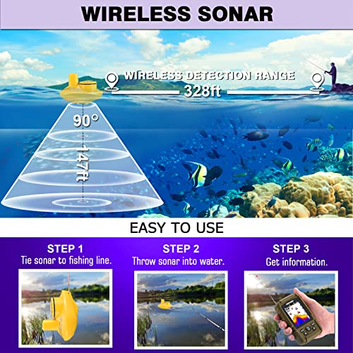 Image of LUCKYLAKER Water Handheld Fish Finder Boat Sonar Wireless Fish Finders Waterproof Portable Display Depth Finders Transducer Sea Ice Fishing