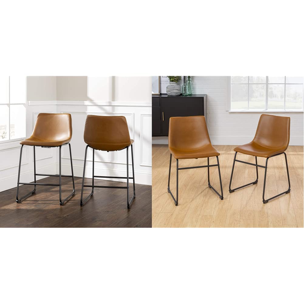 Walker Edison Douglas Urban Industrial Faux Leather Armless Counter