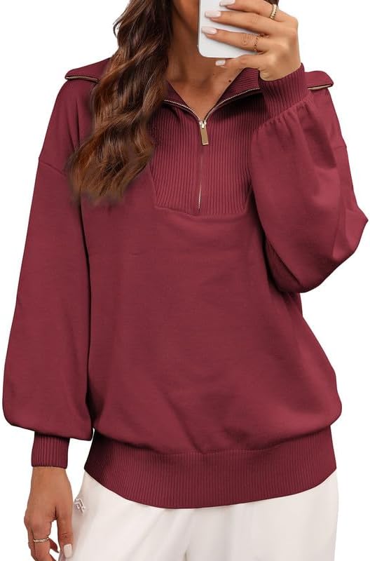 Dokotoo Womens Oversized Sweatshirt Long Sleeve 1/4 Zip Pullover Polo V-Neck Fall Sweaters for Women 2024 - Image 3