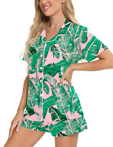Image of SWOMOG Womens Button Down Pajamas Set Short Sleeve Sleepwear Bride Soft Pj Lounge Sets XS-3XL