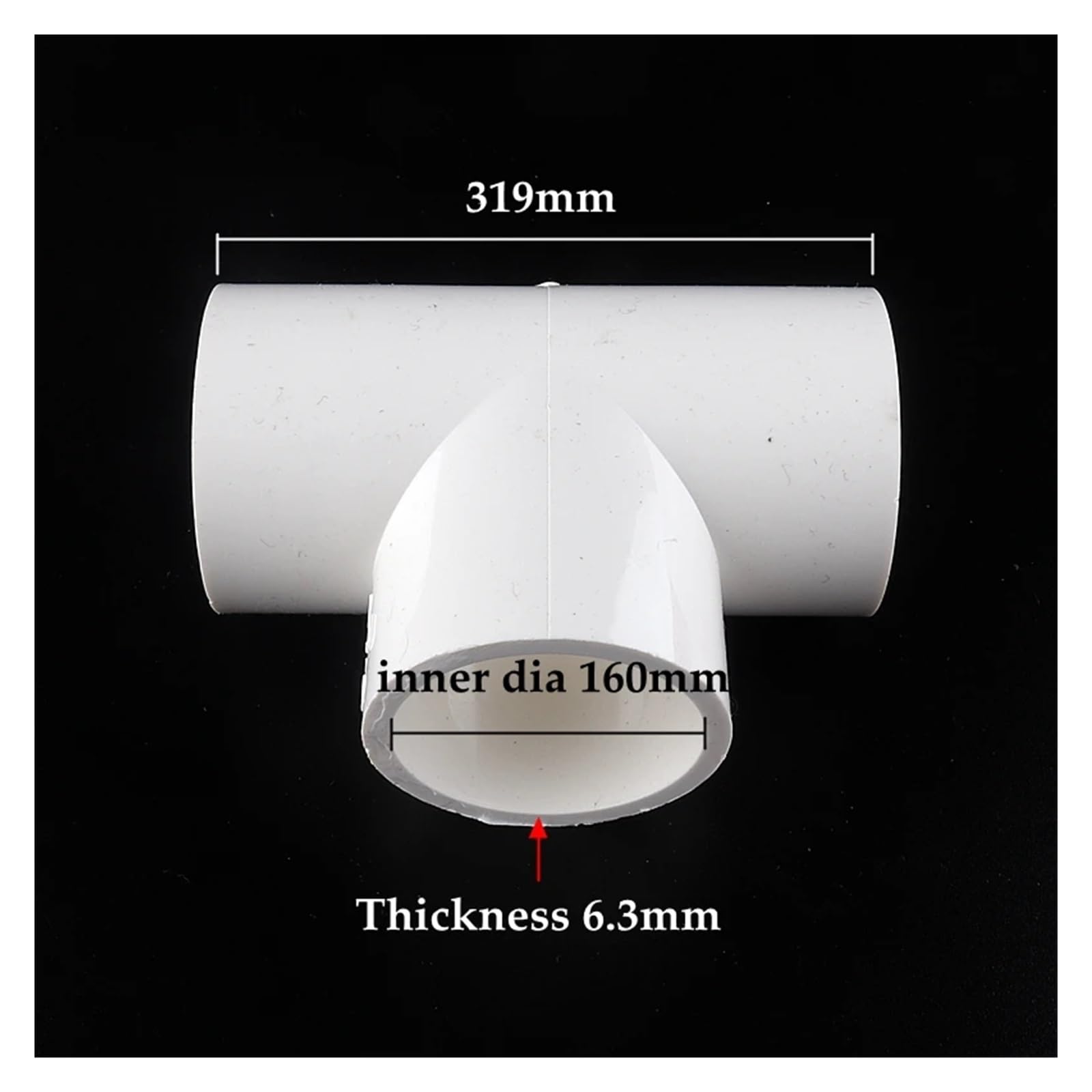 Conectores de tubo rígido blanco de PVC de gran tamaño de 63 a 200 mm, conectores en T iguales de 3 vías, accesorios/suministro de agua de riego(160mm inner dia)