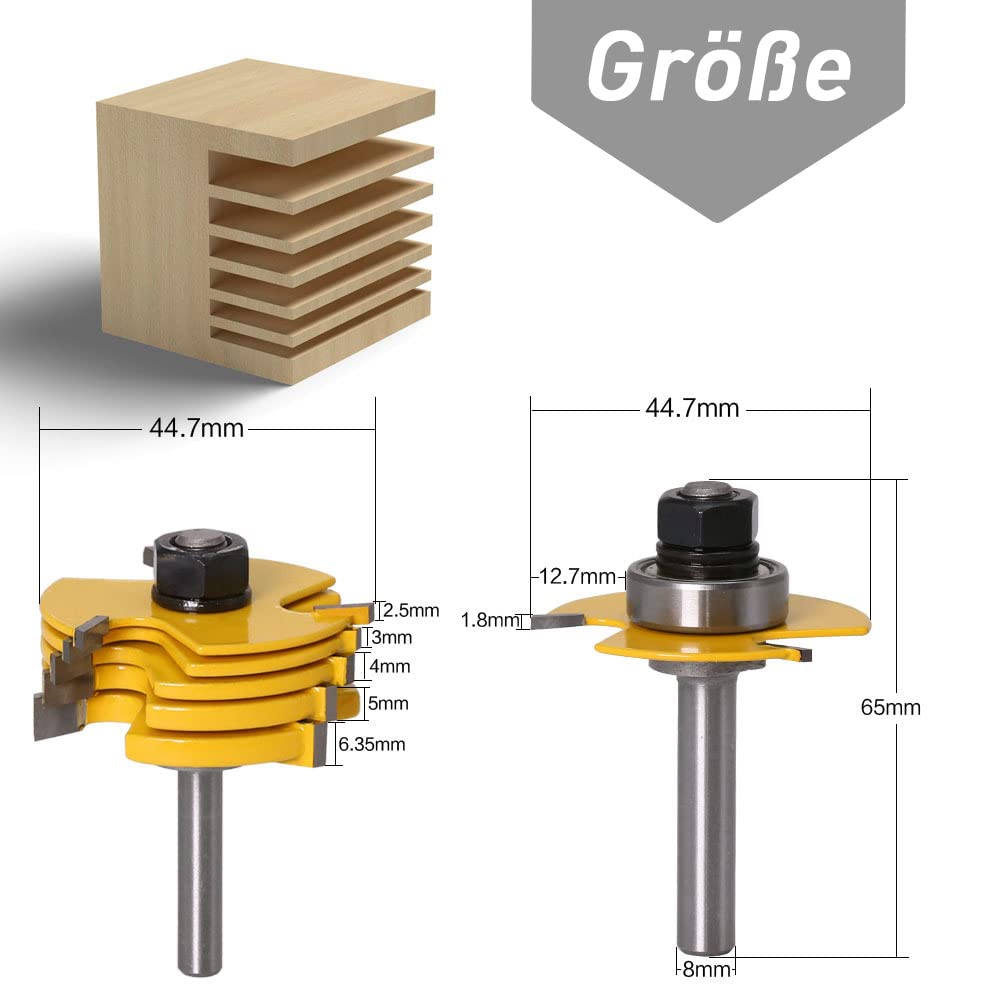 Mesee Lot de 6 fraises à rainurer en T - Tige de 8 mm - Empilables et réglables - Pour machine à graver
