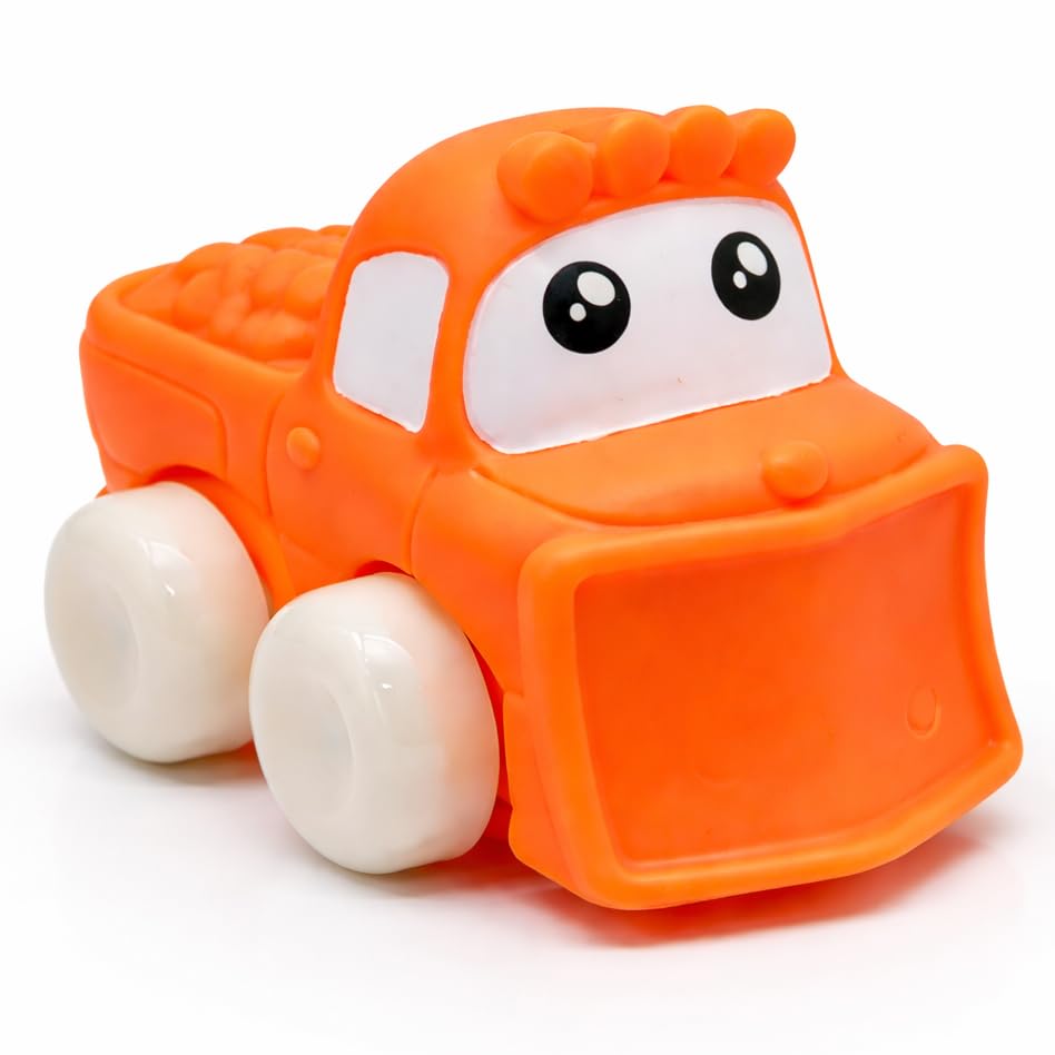 Image of Soft, Safe & Scented Bulldozer for Toddlers 1-3-Orange, BPA-Free, Chewsafe Vehicle, Sensory, Motor Skill Development, Food Grade Toy, Baby Car Toys 6-12 Months+, One-Piece Design Infant Toys