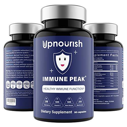 Beta Glucan 500 mg Immune Support Supplement - Immunity Booster with Elderberry Zinc Vitamin C VIT D3 2000 IU & Mushroom Extracts | Daily Immune Booster for Adults, 90 Vegi Capsules