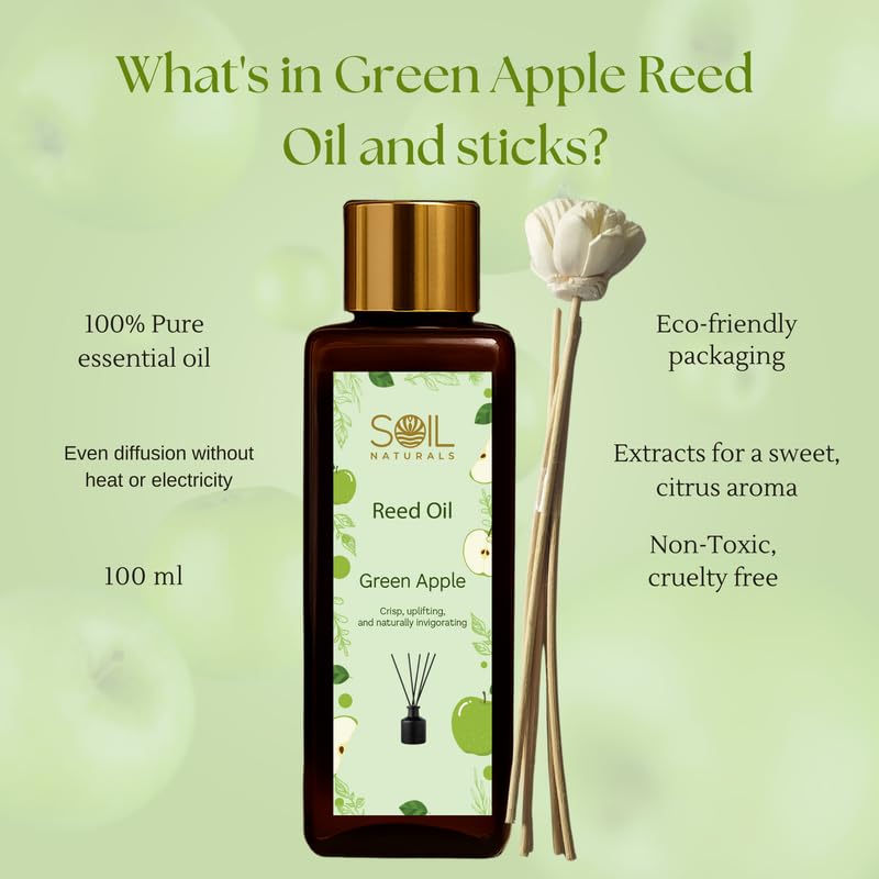 Image of Green Apple Reed Diffuser Oil 100 ml | Pure Natural & Undiluted Essential Aroma Oil | Long-Lasting Fragrance for Home, Office, Spa Reed Tealight Diffusers | ISO & GMP Certified
