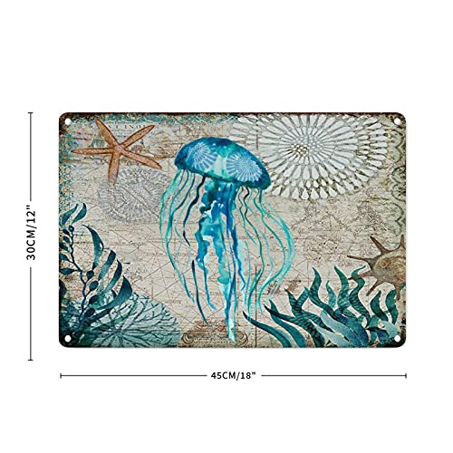 Méduse en métal panneau d'art vintage décoration murale océan plage