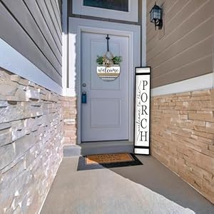 Welcome To The Porch Sign For Front Porch Standing 45X9 Wood Frame Large Rustic Farmhouse Outdoor Tall Board Welcome Sign Modern Home Outside Front Door Vertical Wall Decor Black