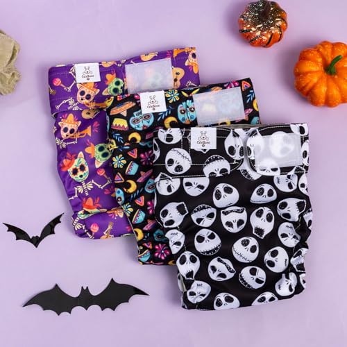 Image of CuteBone Washable Halloween Dog Diapers Female No Tail Hole 3 Pack Reusable Doggie Period Training Pants for Docked-Tail Frenchie French Bulldog Boston Terrier Without Tail WWD09XS