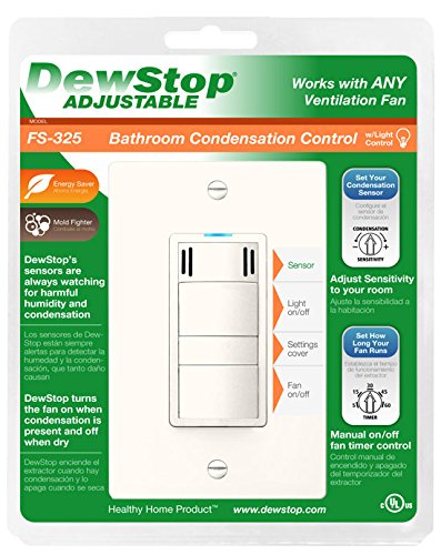 DewStop FS-325-A1 Adjustable Bathroom Fan Control and Light Switch, Almond