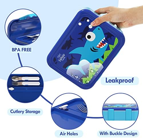 Lehoo Castle Bento Lunch Box for Kids, 1250ml Lunchbox with 5 Compartments, Boys Girls Lunch Containers with Spoon&Fork, Sauce Jar, Leakproof, BPA-Free