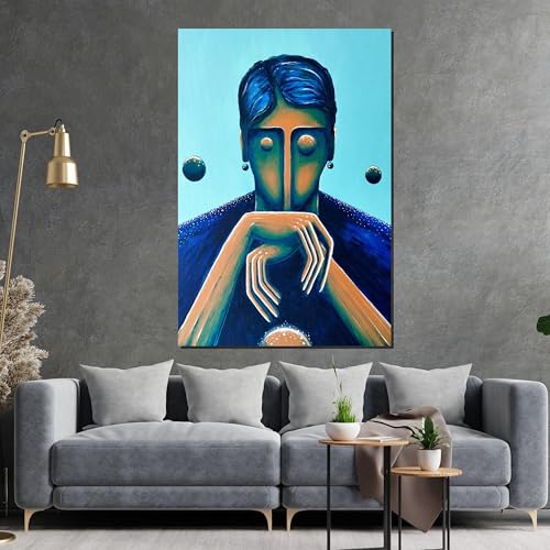 Impression murale surréaliste salon tableau portrait bleu