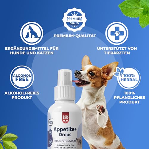 PAW2PAW Appetite Plus Spray für Hunde und Katzen Flüssiges Ergänzungsfuttermittel für Appetit und Verdauung Einfache Anwendung über Futter oder Wasser 30 ml (200+ Sprühstöße)