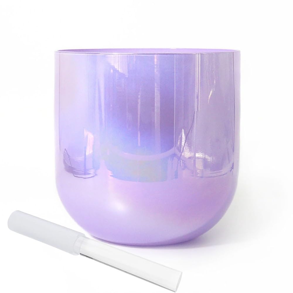 6 Zoll klare violette alchemistische Kristallschale Heilende Klangschale Chakra Geschenk für Meditation Yoga mit Acryl Schlagzeug und Dichtring (G Note)