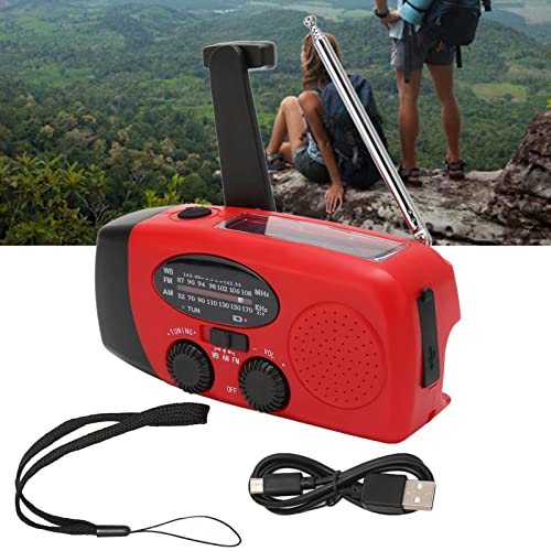 Opwindbare Noodhandslingerradio, 1000mAh-zonnehandslinger Draagbare AM/FM-weerradio met 3W Zaklamp, Mobiele Telefoonoplader, SOS en Kompas voor Thuis en Buiten - Image 4