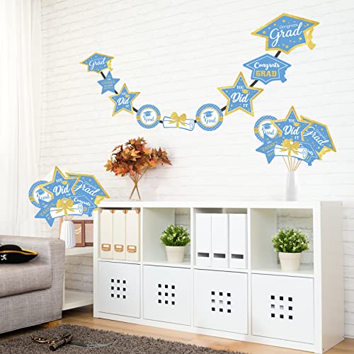 Image of Light Blue and Gold Graduation Decorations Set of 24 Class of 2024 Table Decor Congrats Grad Party Centerpiece Sticks Table Toppers Graduation Party Supplies