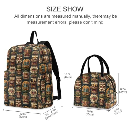 Cute Tiki Print Backpack Set with Lunch Bag, Large Capacity Travel Backpacks and Lunch Box Insulated for Commute Hiking Picnic2