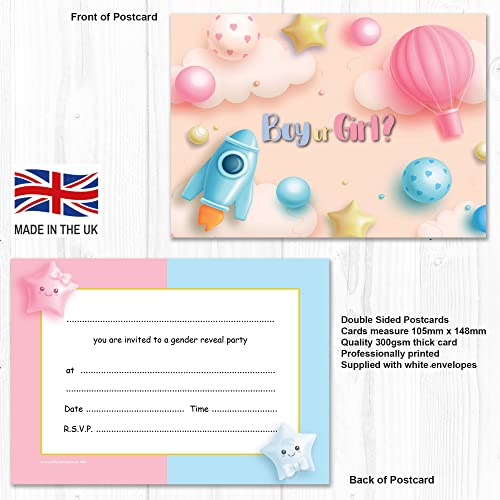 Olivia Samuel 20 x Gender Reveal Party Invites - Ready to Write with Envelopes - Designed and Printed in the UK - Image 2