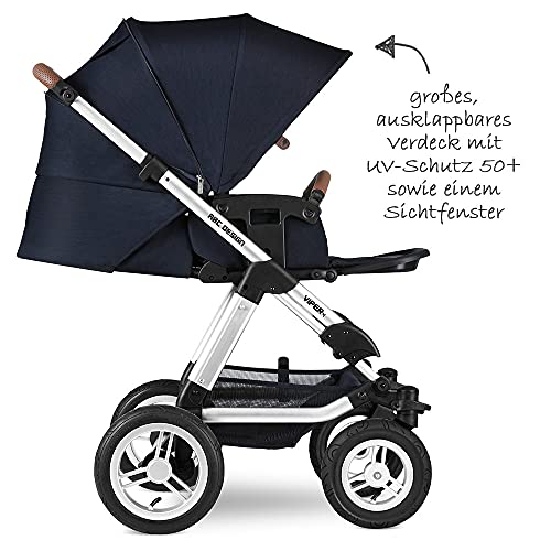 ABC Design Kombi Kinderwagen Viper 4 mit Zubehör Set - 2in1 Kombikinderwagen mit Babywanne und Sportwagen inkl Insektennetz, Regenschutz und Sonnensegel - Shadow Blau