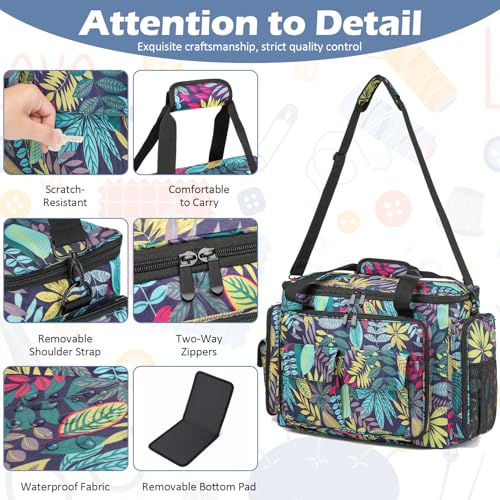 Sewing Machine Case with Removable Padding, Sewing Machine Carrying Bag with Shoulder Strap for Most Standard Singer, Brother, Janome (Floral) - Thumbnail 5