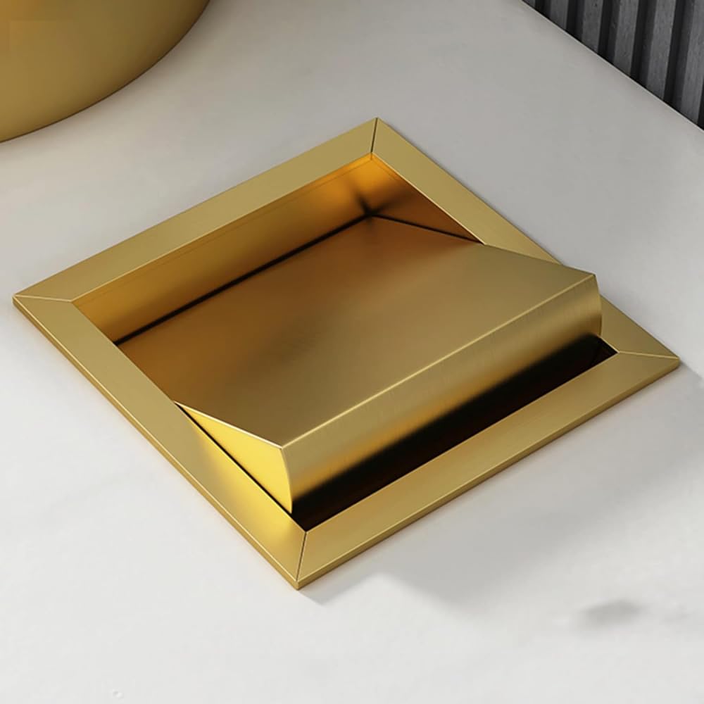 HPTHLY Countertop Built-In Trash Bin Balance Flap Cover, Stainless Steel Trash Grommet Flap Lid, Flexible Center Swing Flush Recessed Trash Can Lid, Waste Chute Cover,Gold (Gold)