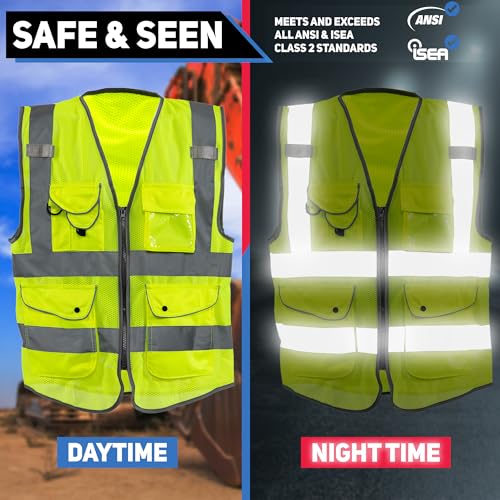 Image of Neiko High Visibility Safety Vest ANSI Class 2, 9 Pockets