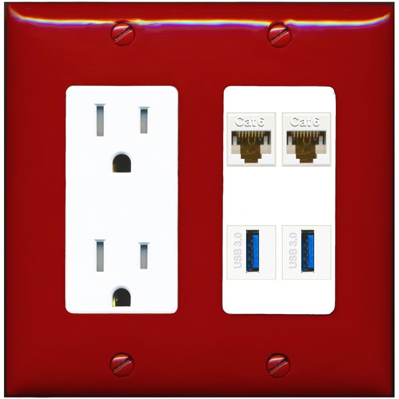 RiteAV 2 Port Cat6 2 USB3 Wall Plate - Tamper-Resistant Outlet [Screwless White]