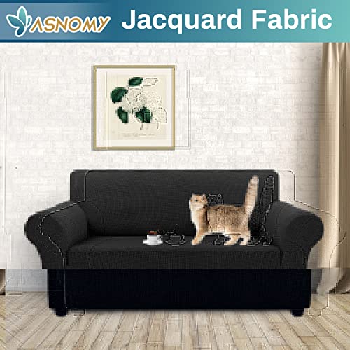 Asnomy Sofa Covers For 2 Cushion Couch Stretch Loveseat Cover Slipcovers, Pet Protector Furniture Covers For Dogs Cats Spandex Jacquard Fabric Small Checks（Medium， Black） #TOP1