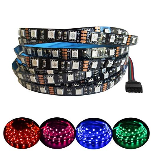 Tesfish 5M Tira de Luces LED RGB DC 12V 5050 SMD 300 LEDs Tiras LED Negro PCB para Dormitorio, Decoración de Cocina