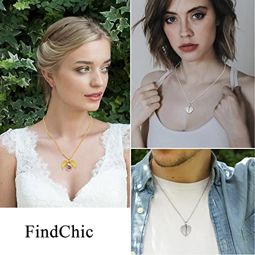 Findchic Personalized Heart Locket Necklace Angel Wings Pendant With Photo Printing Platinum Plated Dainty Custom Full Color Picture Memorial Jewelry For Women Girls Mom Loss Of Father Gift #TOP1