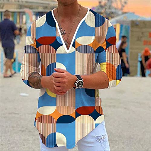 Camisas masculinas masculinas verão casual gola V manga longa impressão 3D camiseta blusa tops camis