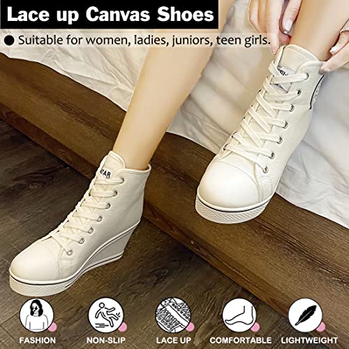 Mei MACLEOD Women's Canvas Shoes High Heel Wedge Sneakers High Top Sneakers Casual Lace Up Shoes for Teen Girls College Student4
