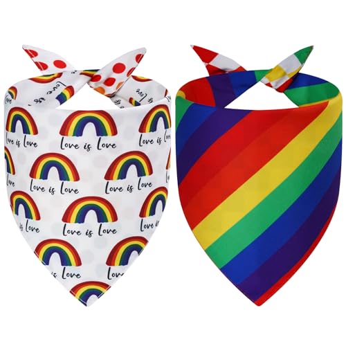 Agroon Pride Dog Bandanas Large 2PCS 4 Pattern Colorful Scarf for Boy and Girl Triangle Reversible Bibs Breed for Puppy Cats Pets