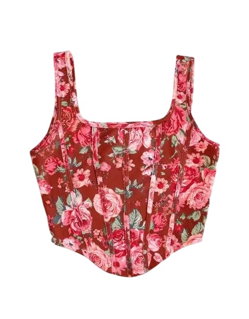 Women's Floral Corset Tank Top, Printed, Sleeveless Crop Top, Sleeveless Tank Top with Wide Straps-picture-57