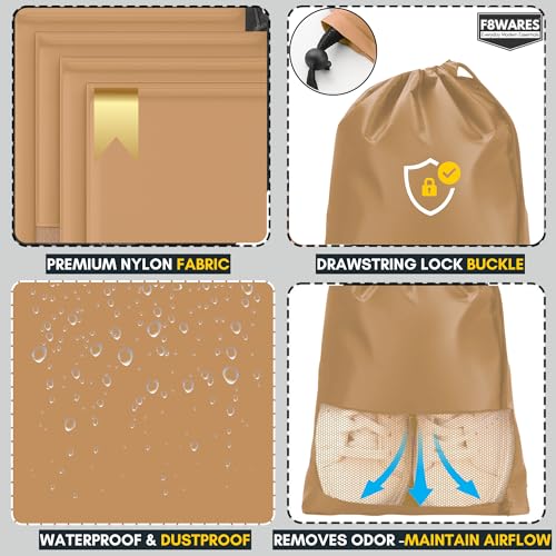 Image of F8WARES 6PK Premium Fabric Shoe Bag for Travel & Storage Travel Organizer for Women & Men Travel Accessories Shoes Bag for Travel - Shoe Bags Pouches Travel Shoe Cover (Khaki)