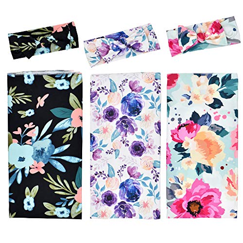 Image of Floral Swaddle Blanket, 3 Pack, Receiving Blankets Girl, Flower Swaddling Blanket, Baby Girl Swaddle Registry Essentials, Newborn Wrap Soft Snug Stretchy Breathable, Hospital Coming Home Outfit