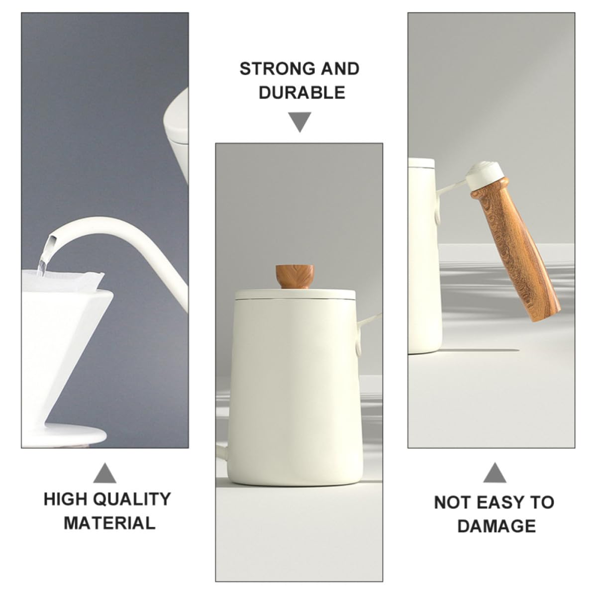 STOBAZA Cafetera de Goteo Manual de Acero Inoxidable 600ml Mango de Madera Sólida y Diseño de Boca Larga Antideslizante para Preparar Café en Casa